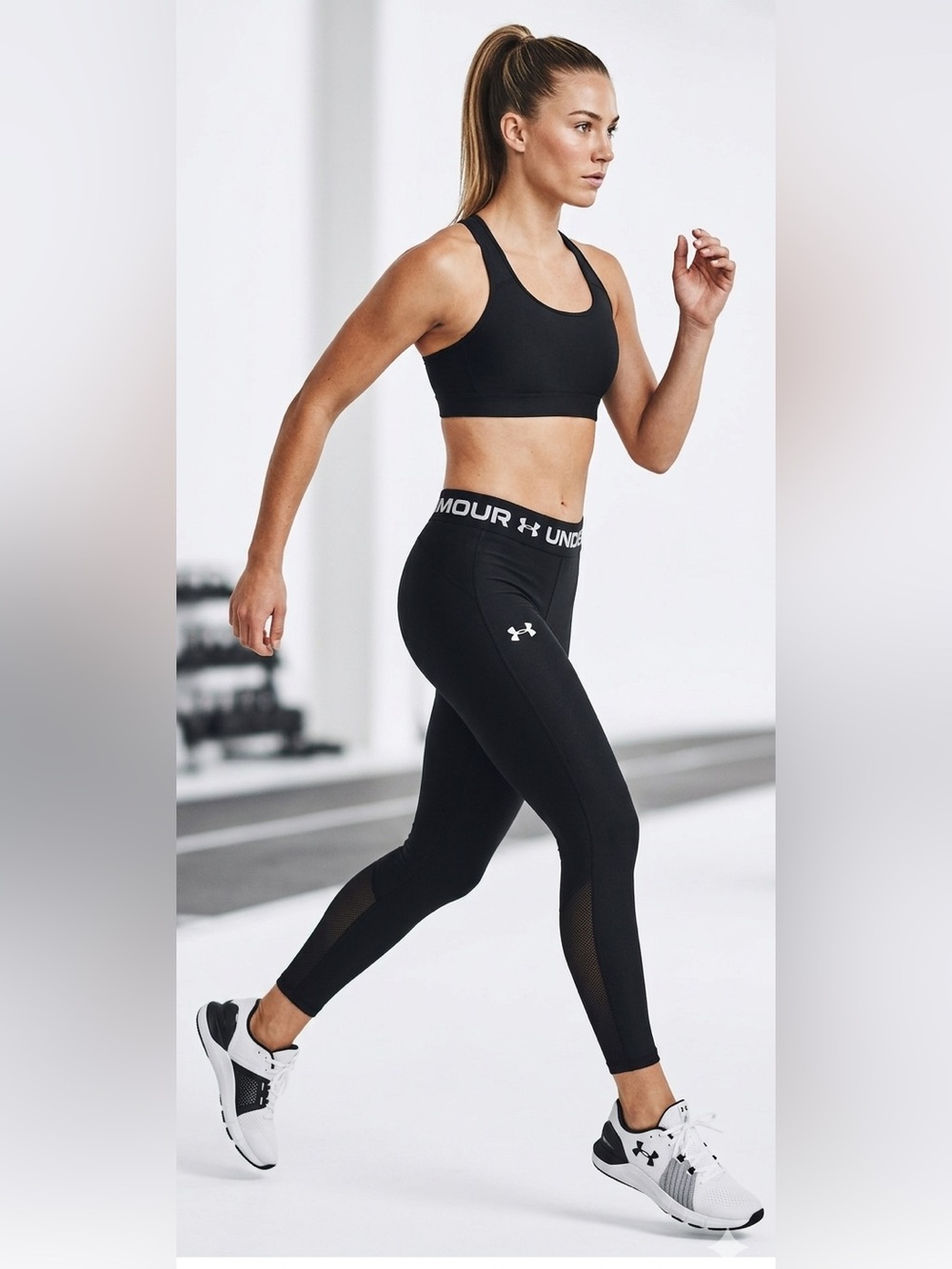 Under Armour Black Leggings UNISEX Youth MM(8-10) Big Logo Wide Band leggings